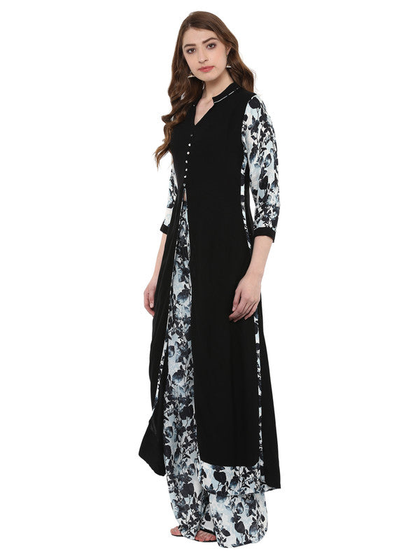 Black Coloured Premium Rayon with Print Chinese Collar 3/4 Sleeves Women Designer Party/Daily wear Kurta with Palazzo!!