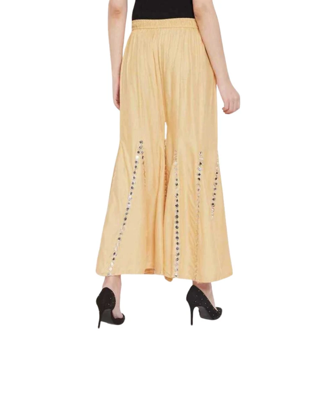 Beige coloured Rayon Single Line Mirror work Sharara Free Size( 28 to 42 Inch)!!