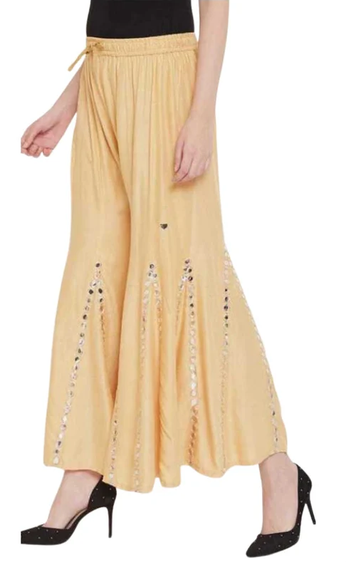 Beige coloured Rayon Single Line Mirror work Sharara Free Size( 28 to 42 Inch)!!