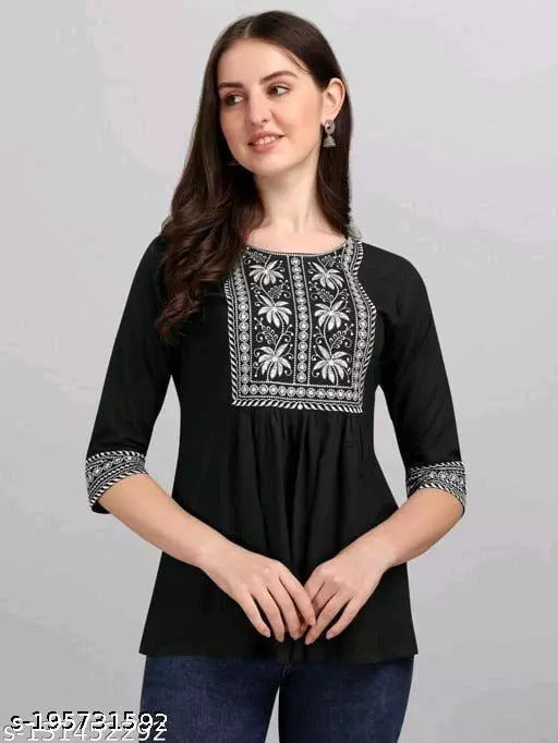 BLACK COLOURED RAYON EMBROIDERY TUNIC!!