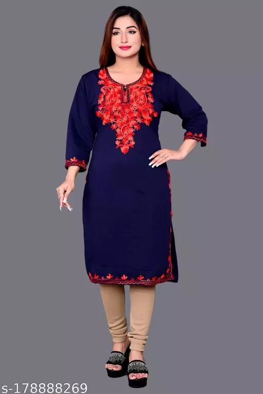 RED ON BLUE DESIGNER AARI WORK KURTI!!