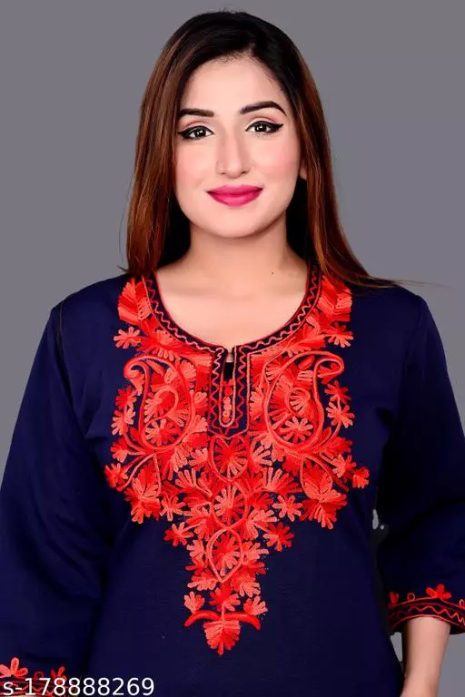 RED ON BLUE DESIGNER AARI WORK KURTI!!