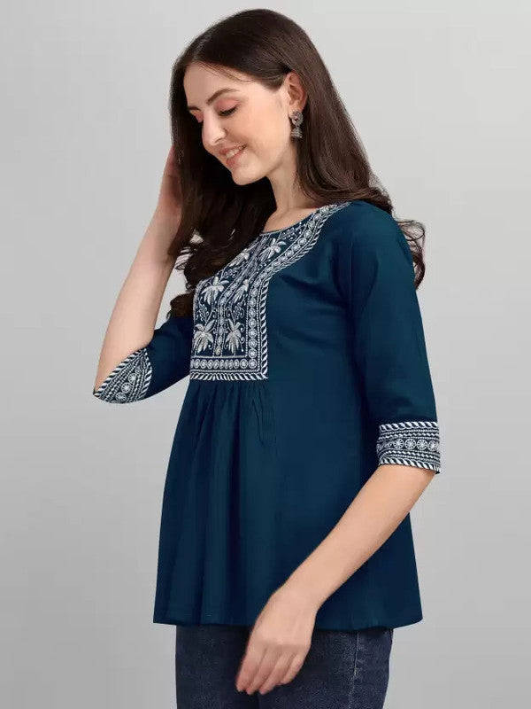 BLUE COLOURED RAYON EMBROIDERY TUNIC!!