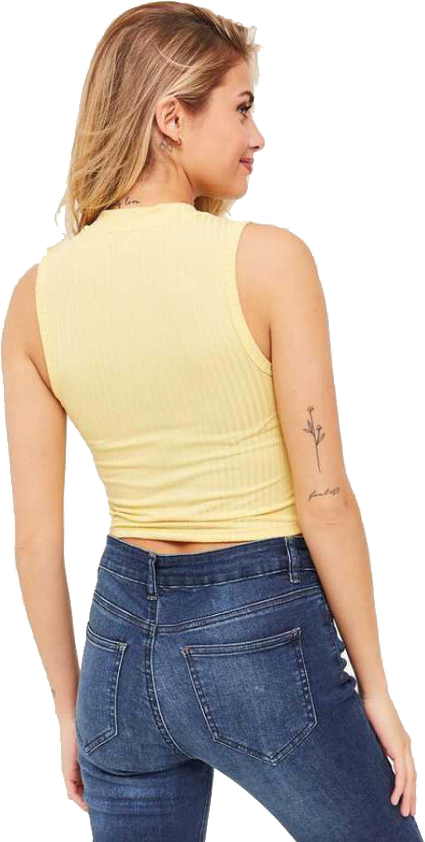 Casual Sleeveless Solid Yellow Cotton Blend Crop Top!!