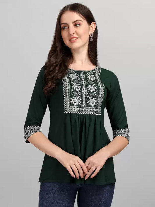 GREEN COLOURED RAYON EMBROIDERY TUNIC!!