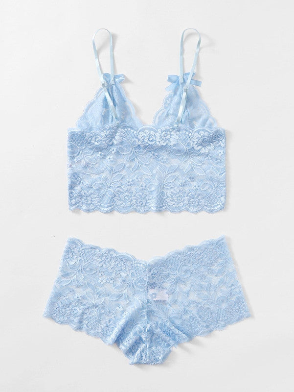 Loving & Pretty Silky lingerie set in sky blue